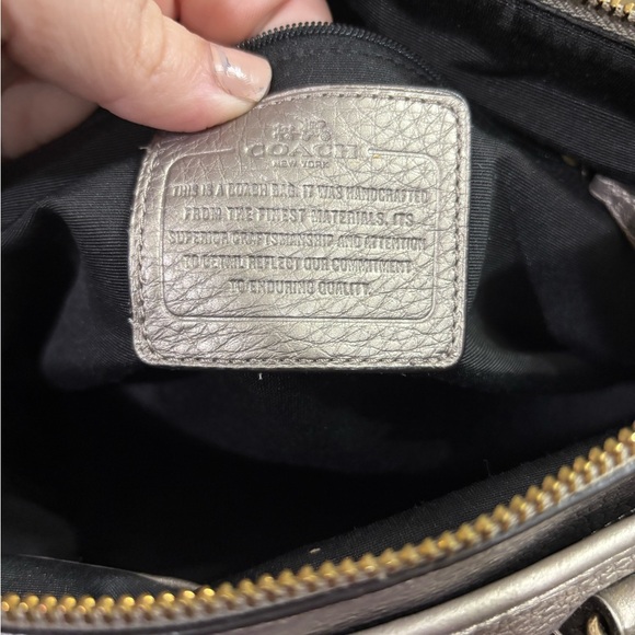 Coach Morgan Pebbled Leather Metallic Silver Satchel Bag - Picture 6 of 10